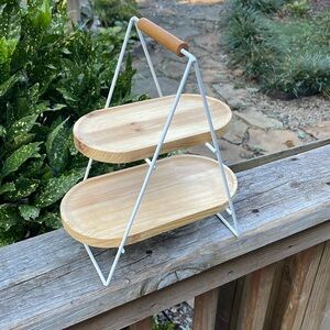 2 Tier A Frame Display Kitchen/ Bath/Office Wood Tray Shelf Stand